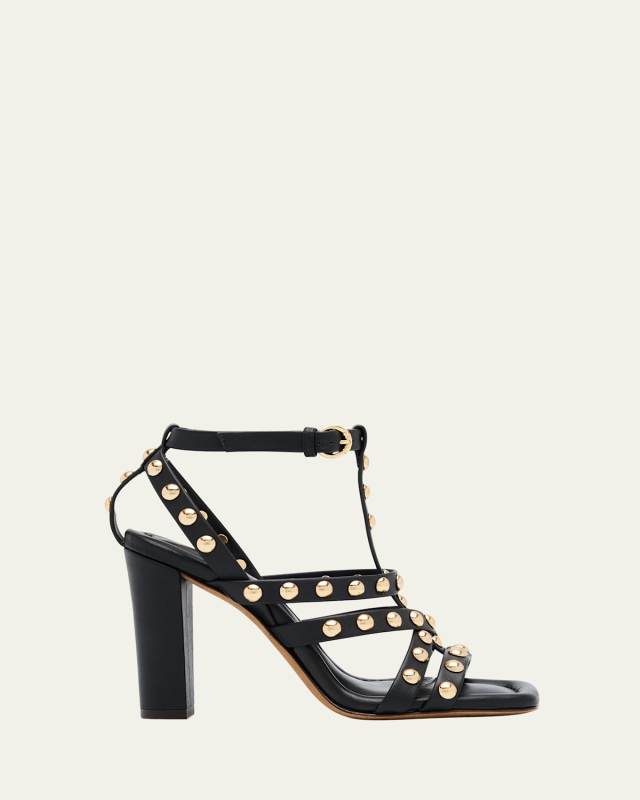 Bijou Studded Caged Block-Heel Sandals